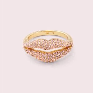 NWT Kate Spade Pink Pave Lips Gold Ring Size 6